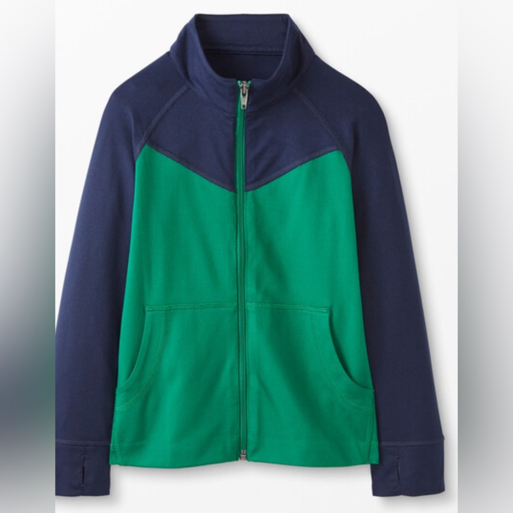 KIDS Hanna Andersson UV Green and Navy Blue Colorblock Full Zip Jacket - SIZE 10